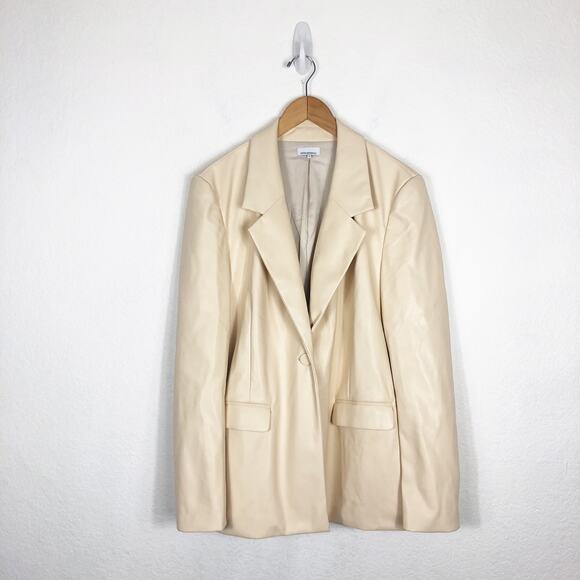 WeWoreWhat Faux Leather Blazer Medium Cream Oversized Quiet Luxury Minimalist - Picture 3 of 13